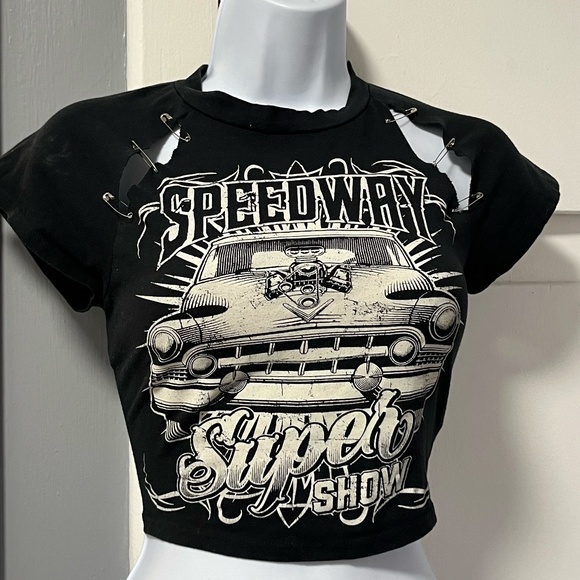 Black Graphic Top with Safety Pins - Picture 3 of 8